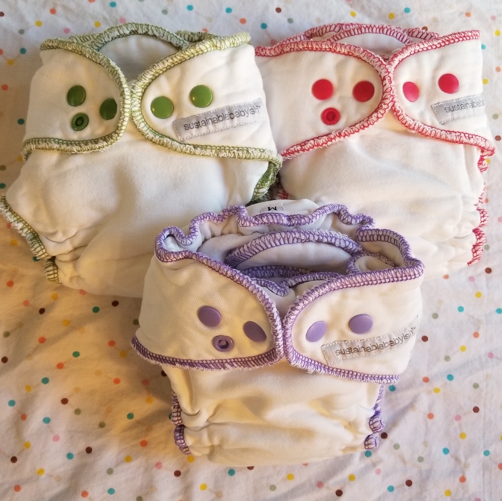 Lot of 3 Sloomb Sustainablebabyish OBF Overnight Bamboo Fitted Cloth Diapers M